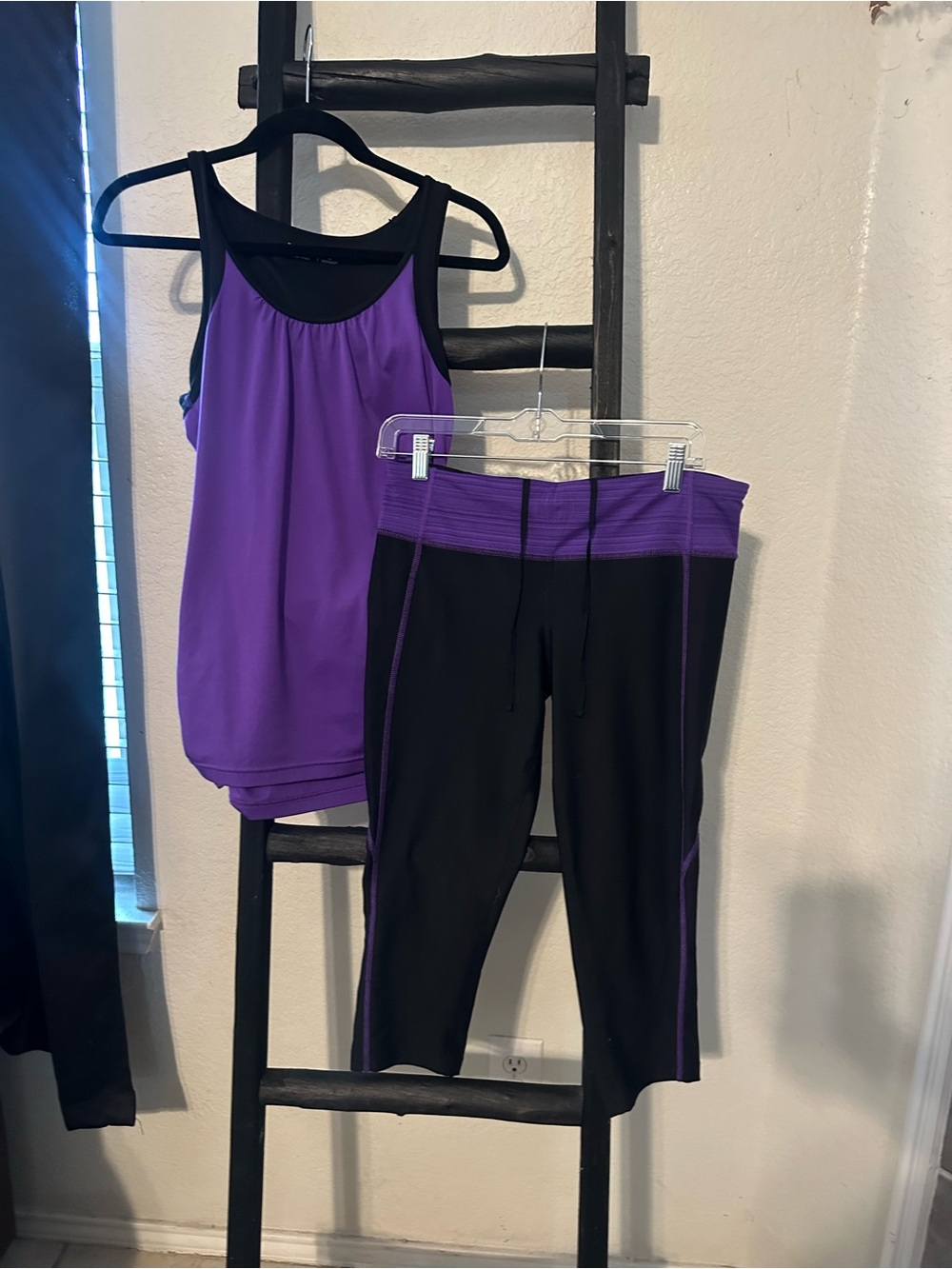 Purple & Black Athletic Capri Set - Tank and Capri Leggings